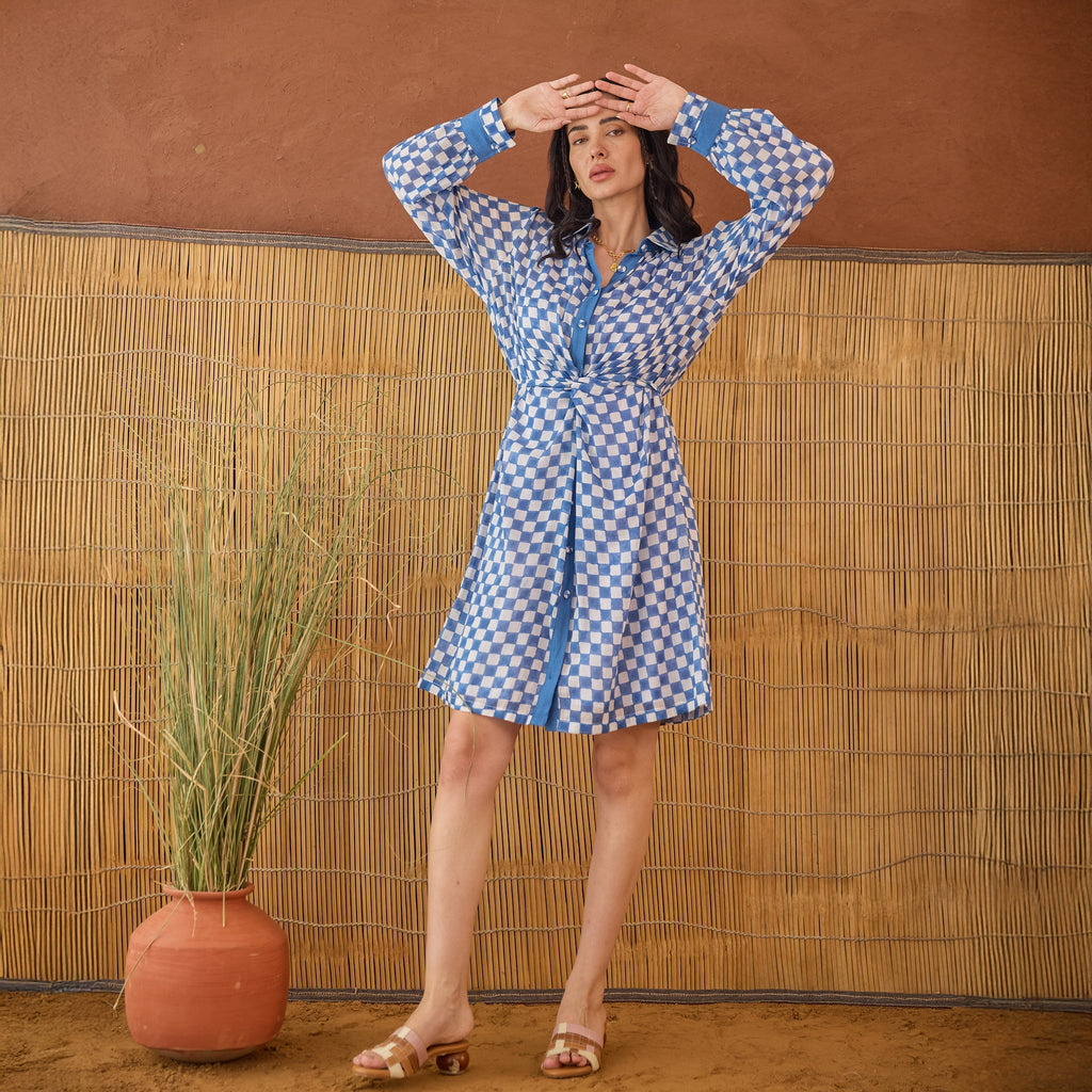 Indigo Breeze at Kamakhyaa by Taro. This item is Artisan made, Blue, Cotton Mulmul, Shirt Dresses, Under $50, Whispers of Summer by Taro