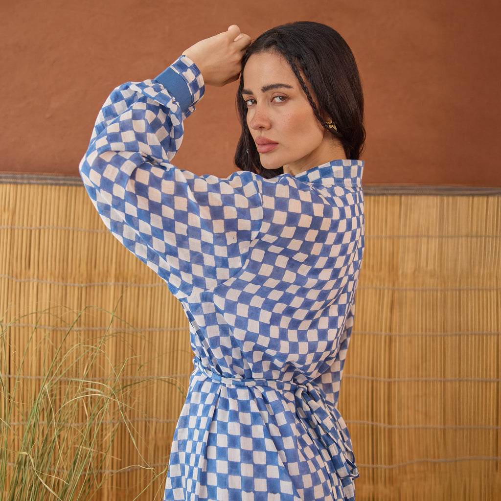 Indigo Breeze at Kamakhyaa by Taro. This item is Artisan made, Blue, Cotton Mulmul, Shirt Dresses, Under $50, Whispers of Summer by Taro