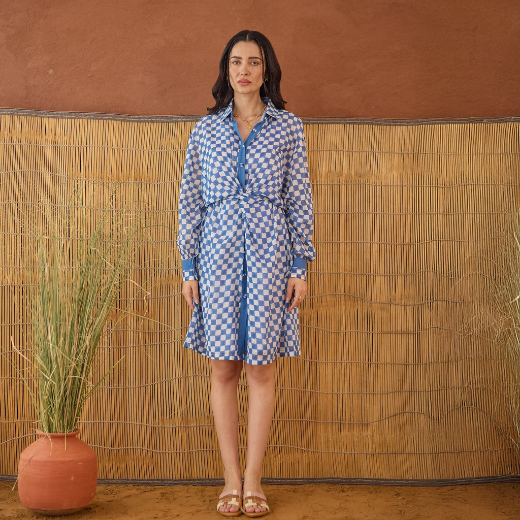 Indigo Breeze at Kamakhyaa by Taro. This item is Artisan made, Blue, Cotton Mulmul, Shirt Dresses, Under $50, Whispers of Summer by Taro