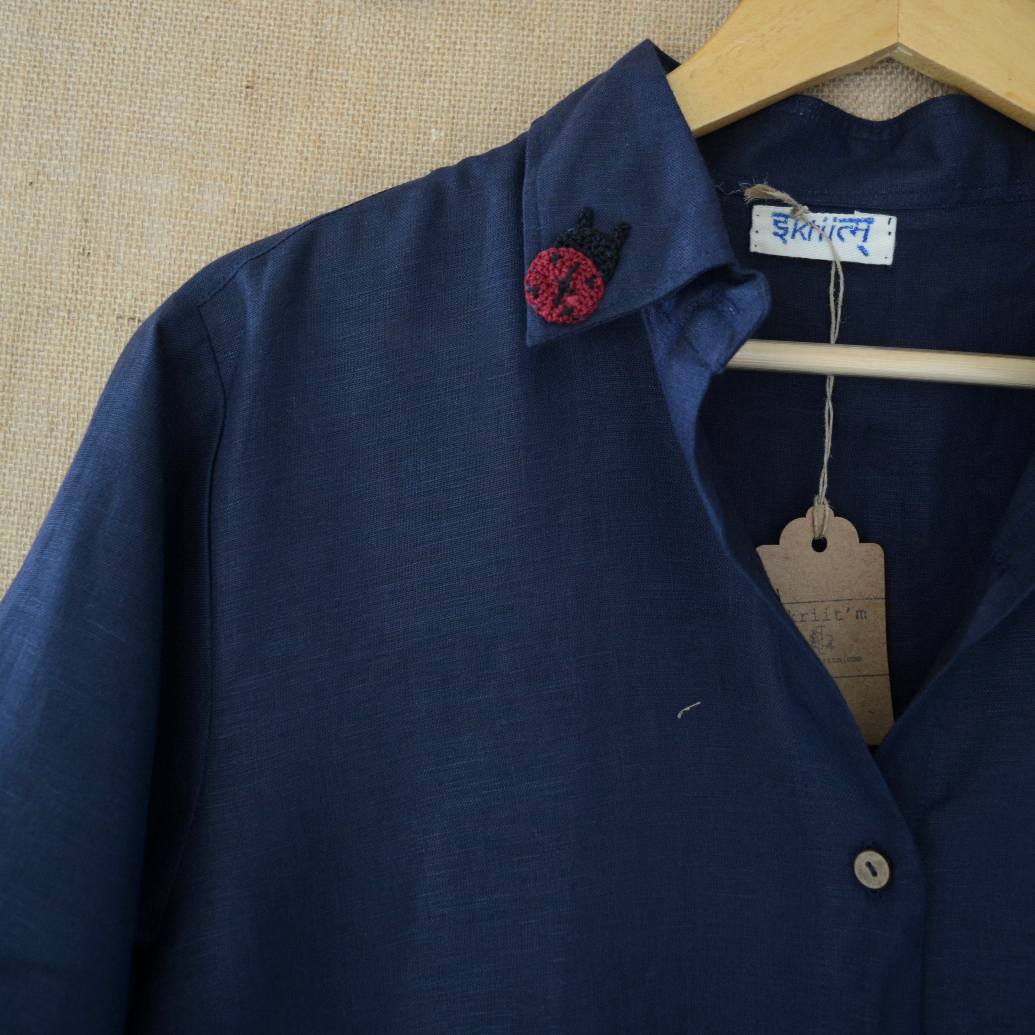 Indigo Ladybug Set at Kamakhyaa by Ikriit'm. This item is Bloom by Ikriit'm, Blue, Casual Wear, Crochet, Crochet Apparel, Linen, Relaxed Fit, Womenswear