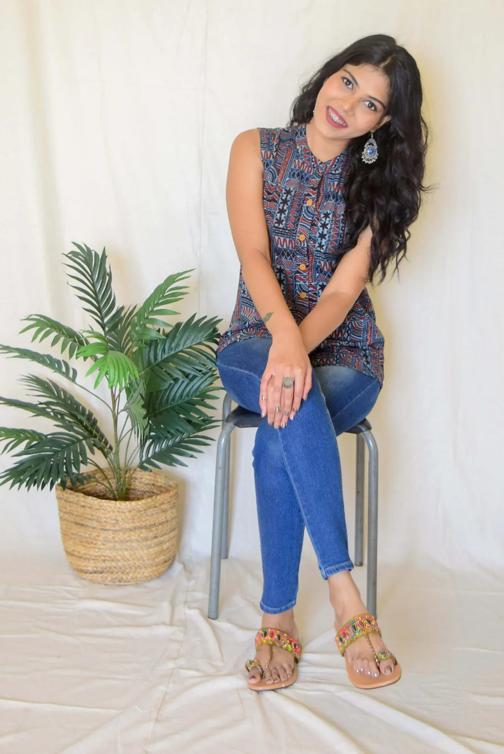 Indigo Printed Cotton Sleeveless Top at Kamakhyaa by Hasttvam. This item is Abstract Prints, Blue, Casual Wear, Console Collection List, Cotton, Everyday Edit by Hasttvam, Handmade by Artisans, Indigo, missing, Natural dyes, Relaxed Fit, Responsible production and Vegan, Sleeveless Tops, Womenswear