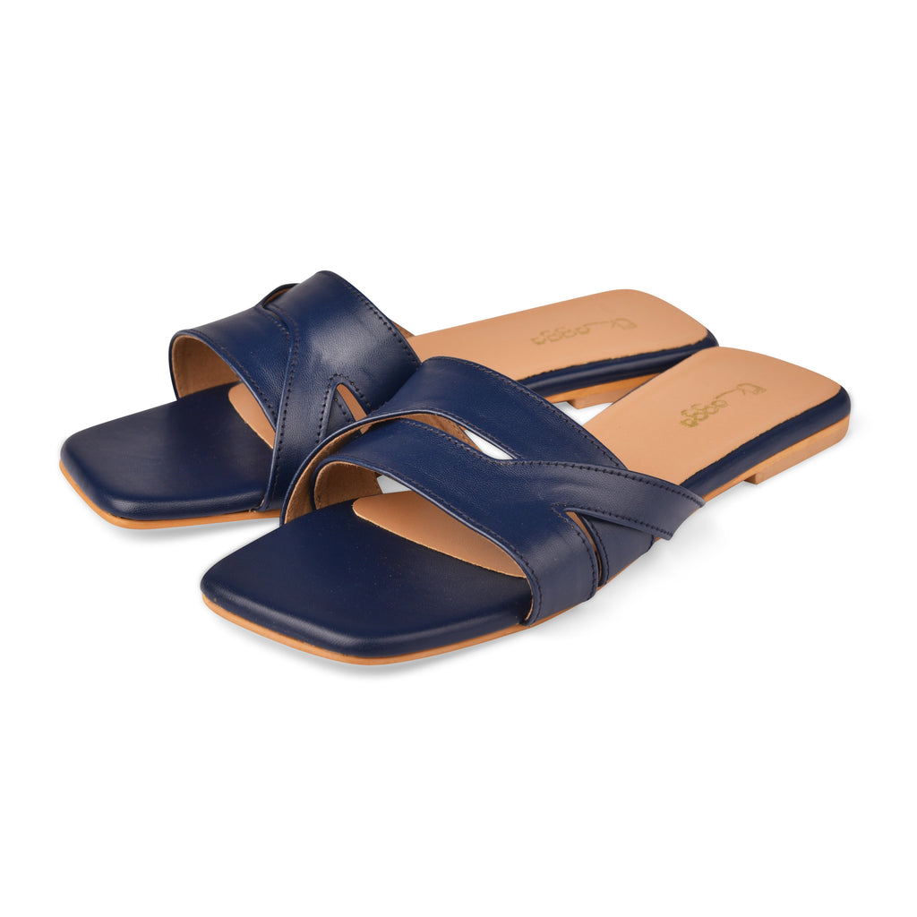 Interlock Flat at Kamakhyaa by EK_agga. This item is Blue, Brunch Wear Footwear, Flats, Indian Formals Footwear, missing, Navy Blue, Open Toes Footwear, Square Toe Footwear, stylish, Under $50