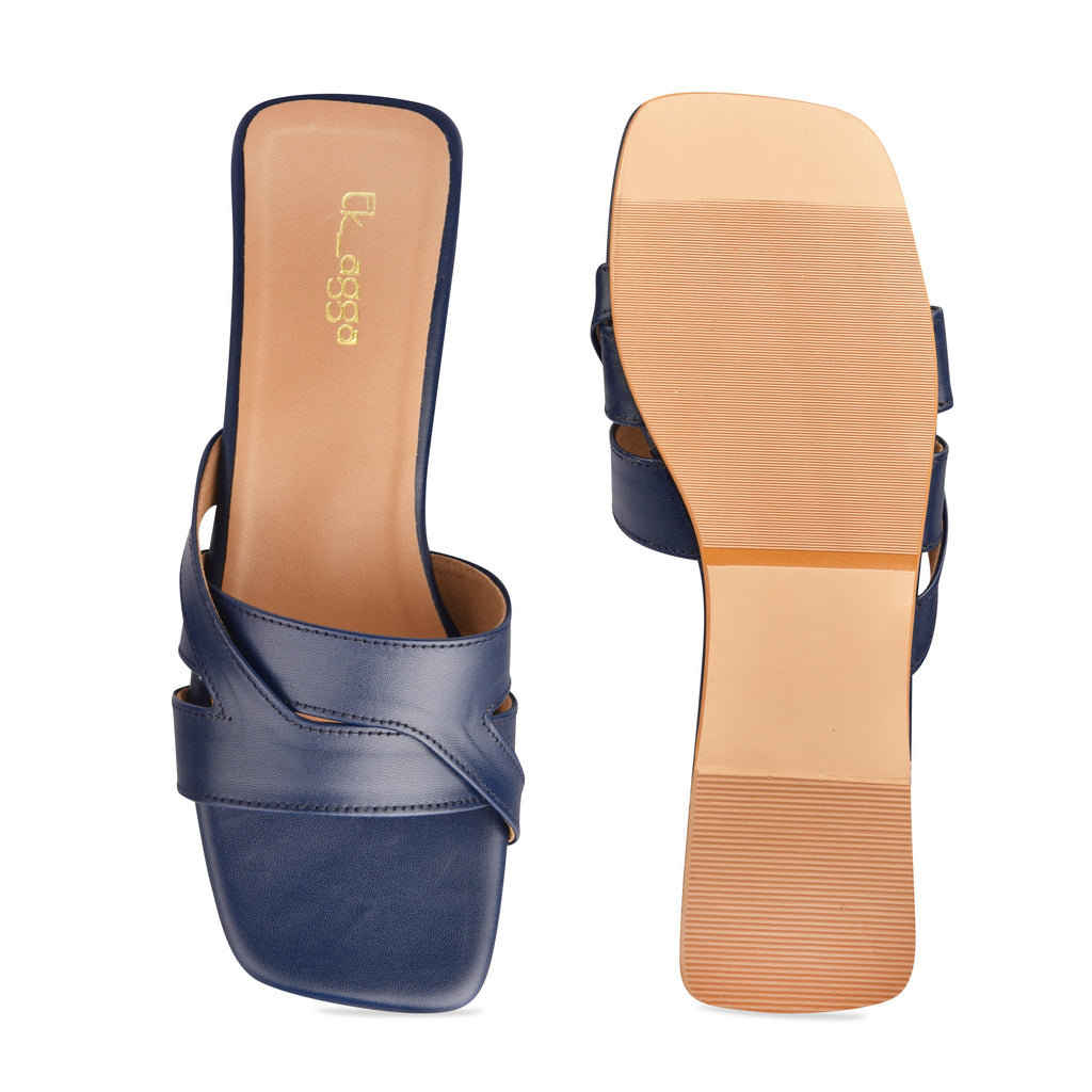 Interlock Flat at Kamakhyaa by EK_agga. This item is Blue, Brunch Wear Footwear, Flats, Indian Formals Footwear, missing, Navy Blue, Open Toes Footwear, Square Toe Footwear, stylish, Under $50