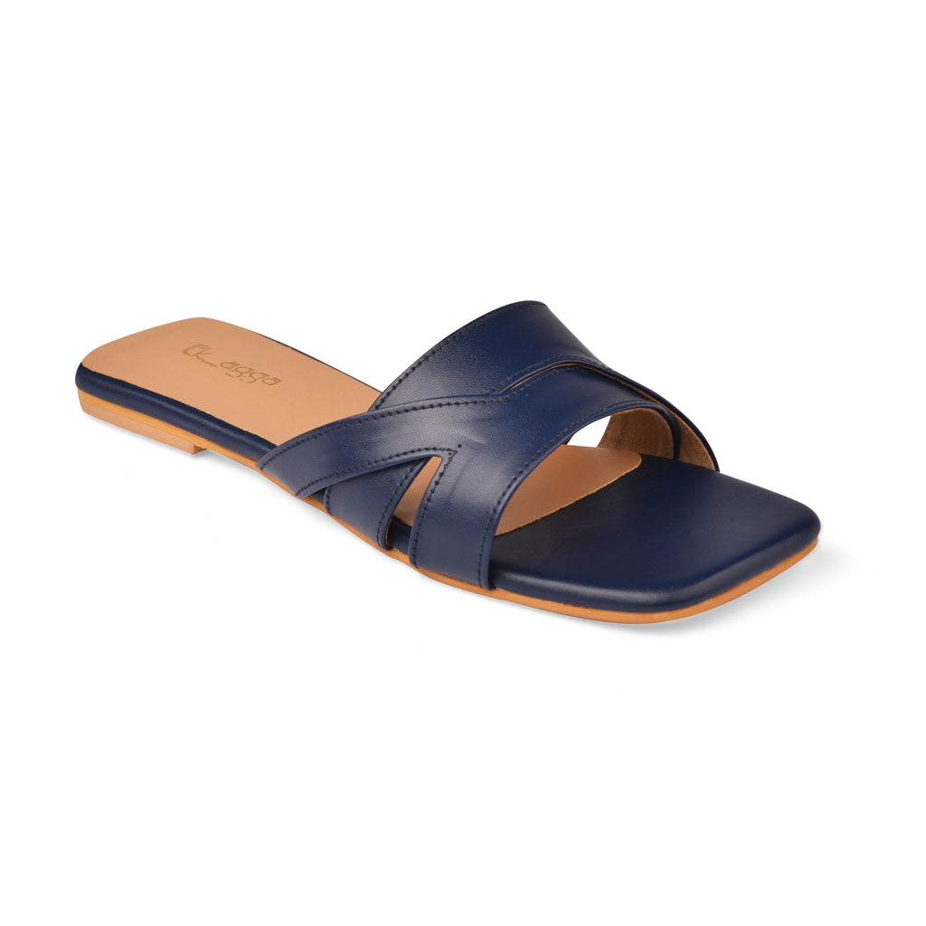 Interlock Flat at Kamakhyaa by EK_agga. This item is Blue, Brunch Wear Footwear, Flats, Indian Formals Footwear, missing, Navy Blue, Open Toes Footwear, Square Toe Footwear, stylish, Under $50