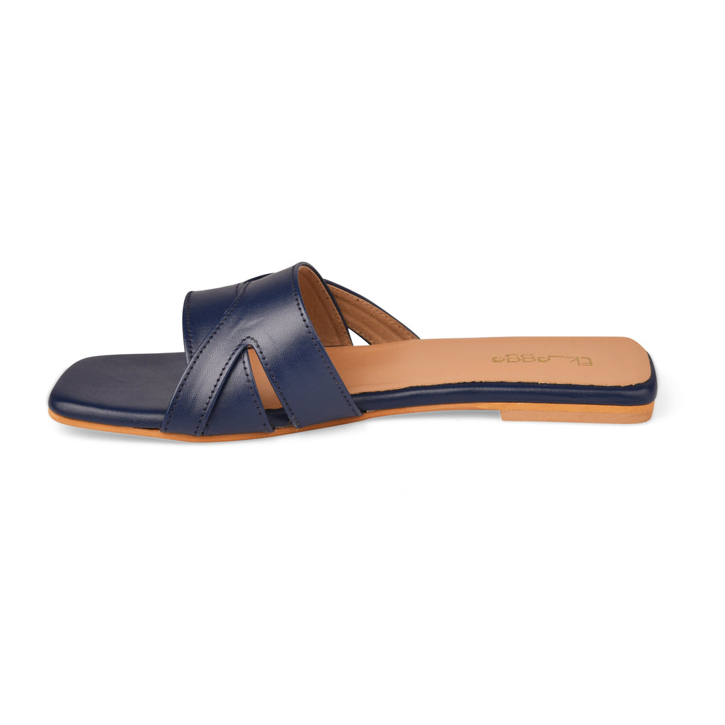 Interlock Flat at Kamakhyaa by EK_agga. This item is Blue, Brunch Wear Footwear, Flats, Indian Formals Footwear, missing, Navy Blue, Open Toes Footwear, Square Toe Footwear, stylish, Under $50