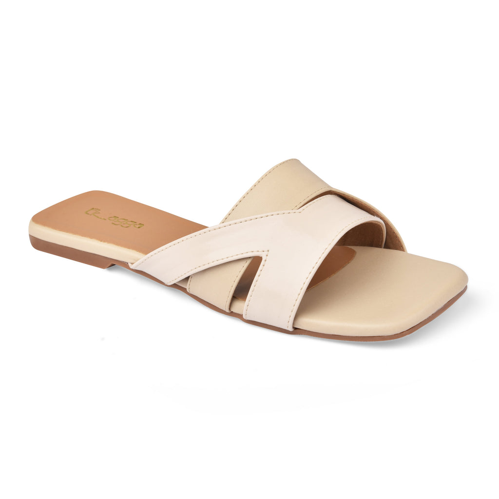 Interlock Flats at Kamakhyaa by EK_agga. This item is Beige, Brunch Wear Footwear, Flats, Indian Formals Footwear, missing, Open Toes Footwear, Square Toe Footwear, stylish, Under $50