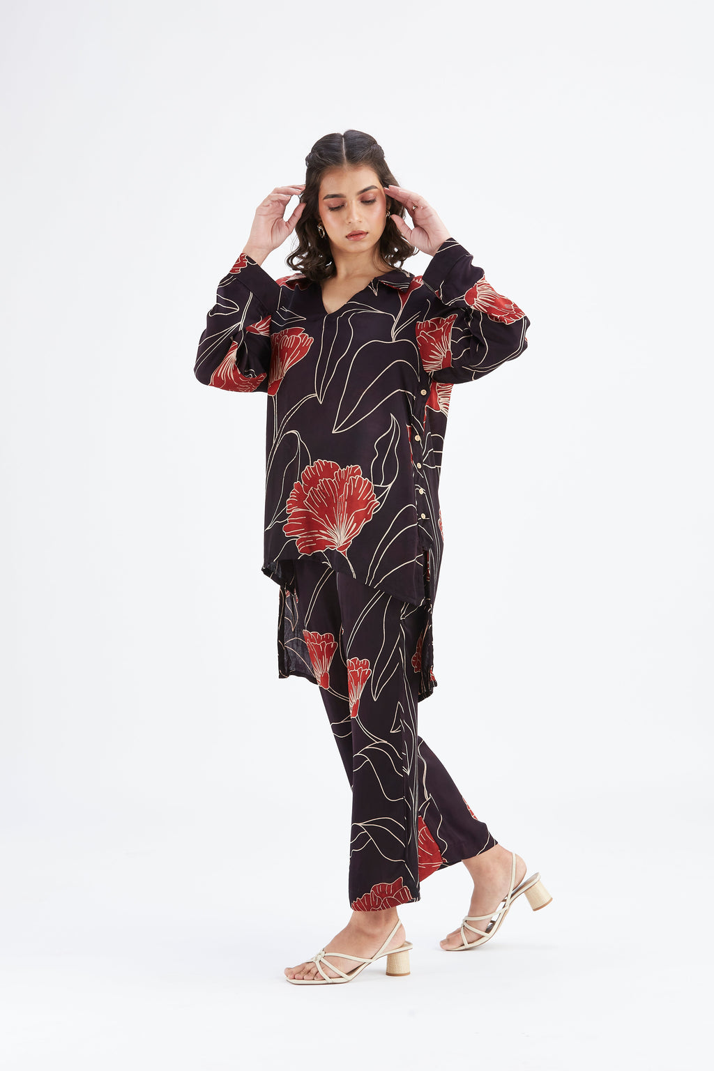 Inya Black Floral Printed Modal kurta set at Kamakhyaa by Hasttvam. This item is Black, Ete by Hasttvam, Floral Prints, Fusion Wear, Hand Printed, Modal, Womenswear