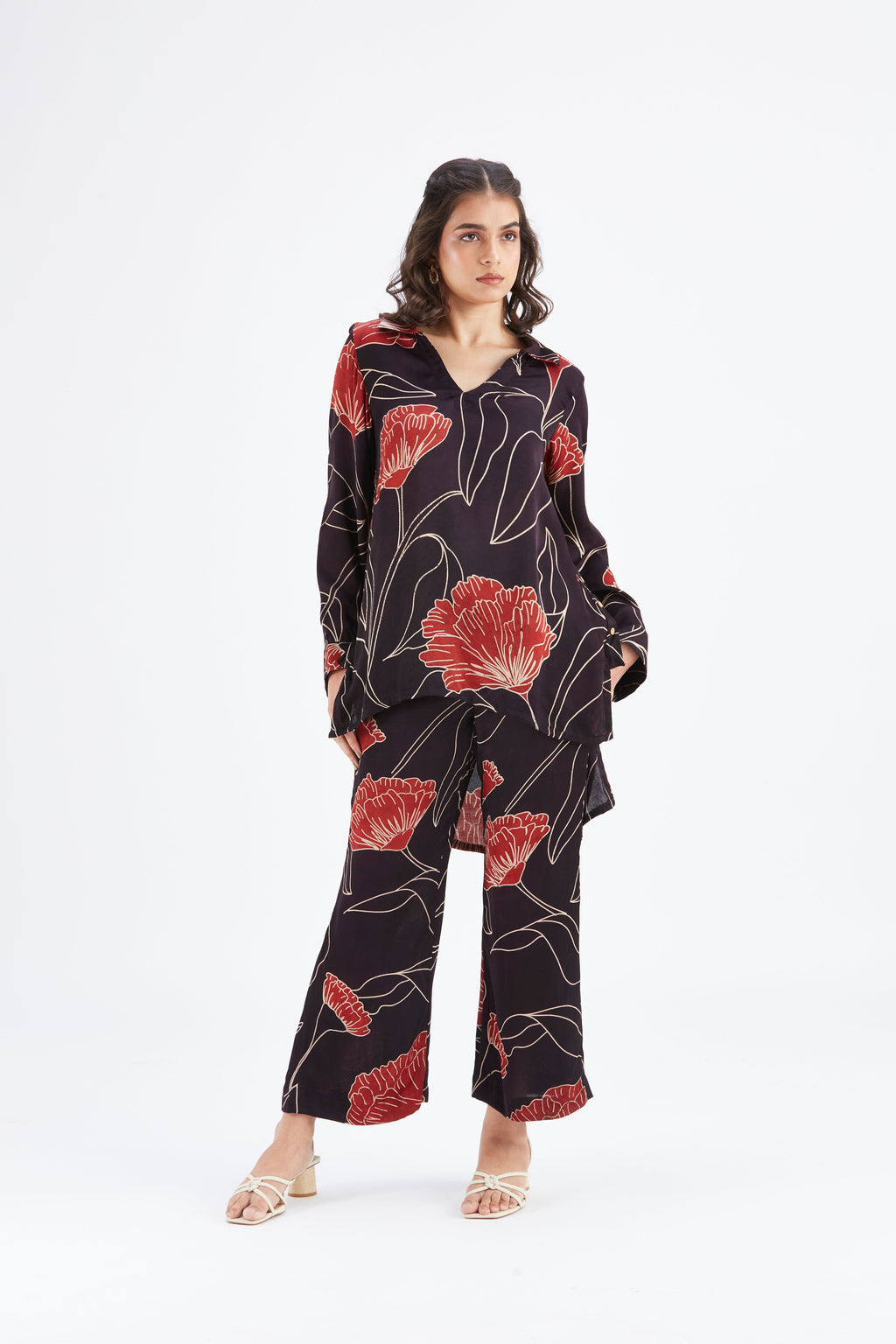 Inya Black Floral Printed Modal kurta set at Kamakhyaa by Hasttvam. This item is Black, Ete by Hasttvam, Floral Prints, Fusion Wear, Hand Printed, Modal, Womenswear