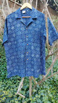 Iris Blue Shirt for Men at Kamakhyaa by Hasttvam. This item is Casual Wear, Console Collection List, Cotton, Floral, Handmade by Artisans, Indigo, missing, Natural dyes, Rang by Hasttvam, Relaxed Fit, Respondible production and Vegan