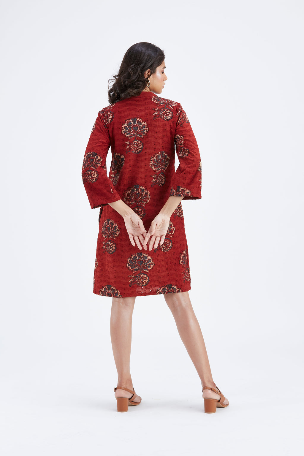 Isla Red Floral Hand Printed Kota Dress at Kamakhyaa by Hasttvam. This item is Ete by Hasttvam, Floral Prints, Fusion Wear, Hand Printed, Kota Doria, Red, Under $200, Womenswear