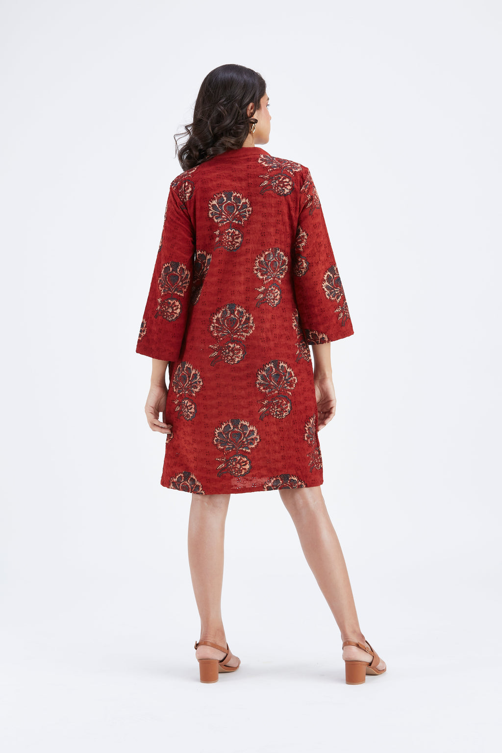 Isla Red Floral Hand Printed Kota Dress at Kamakhyaa by Hasttvam. This item is Ete by Hasttvam, Floral Prints, Fusion Wear, Hand Printed, Kota Doria, Red, Under $200, Womenswear