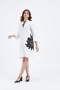 Isla WhiteFloral Hand Printed Cotton Dress at Kamakhyaa by Hasttvam. This item is Cotton, Ete by Hasttvam, Floral Prints, Fusion Wear, Hand Printed, Under $200, White, Womenswear