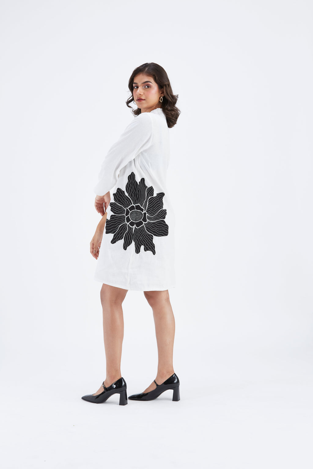 Isla WhiteFloral Hand Printed Cotton Dress at Kamakhyaa by Hasttvam. This item is Cotton, Ete by Hasttvam, Floral Prints, Fusion Wear, Hand Printed, Under $200, White, Womenswear