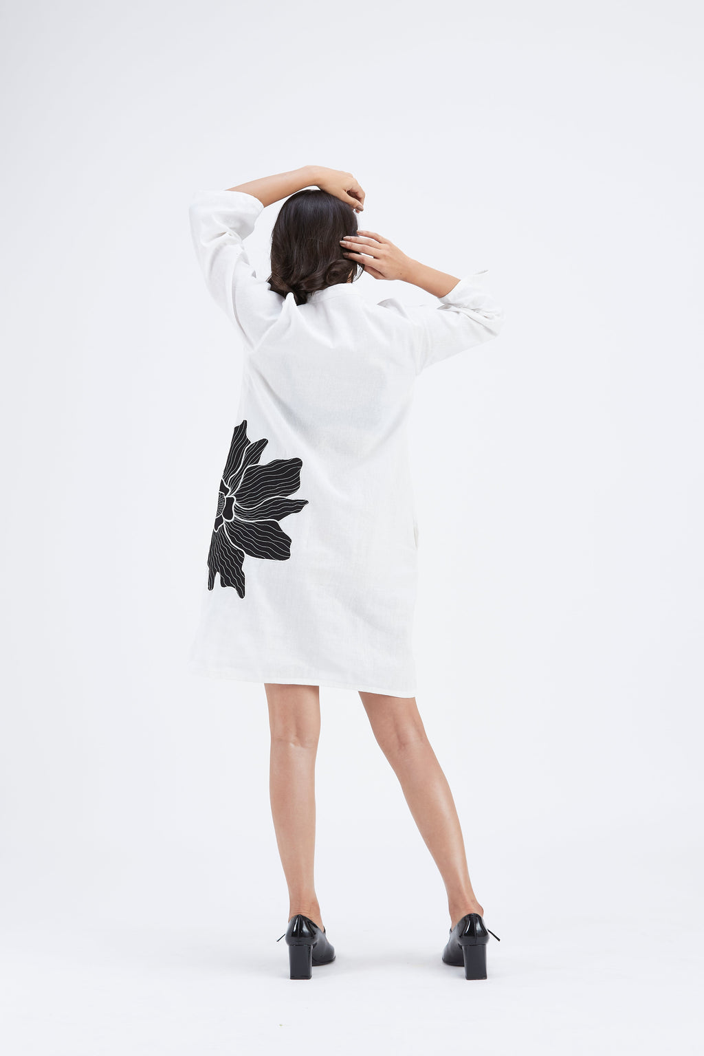 Isla WhiteFloral Hand Printed Cotton Dress at Kamakhyaa by Hasttvam. This item is Cotton, Ete by Hasttvam, Floral Prints, Fusion Wear, Hand Printed, Under $200, White, Womenswear