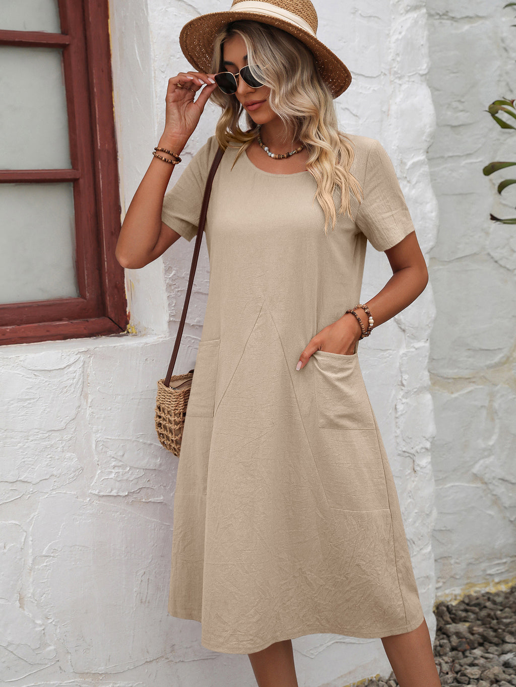 Ivy Lane Round Neck Short Sleeve Dress with Pockets at kamakhyaa.com by Trendsi. This item is Ship From Overseas, Under $50, Y&BL