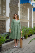 Jade Green Hand-Embroidered Fit & Flare Dress at Kamakhyaa by Krushnachuda. This item is Chilika by Krushnachuda, Embroidered, Green, Handloom Cotton, Loose Fit, missing, Natural Dye, Organic, Outerwear, Under $150, Womenswear