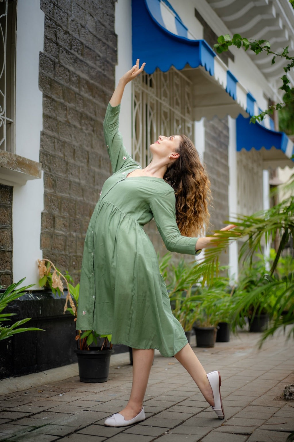 Jade Green Hand-Embroidered Fit & Flare Dress at Kamakhyaa by Krushnachuda. This item is Chilika by Krushnachuda, Embroidered, Green, Handloom Cotton, Loose Fit, missing, Natural Dye, Organic, Outerwear, Under $150, Womenswear