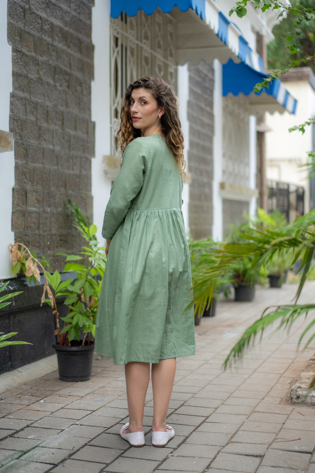 Jade Green Hand-Embroidered Fit & Flare Dress at Kamakhyaa by Krushnachuda. This item is Chilika by Krushnachuda, Embroidered, Green, Handloom Cotton, Loose Fit, missing, Natural Dye, Organic, Outerwear, Under $150, Womenswear