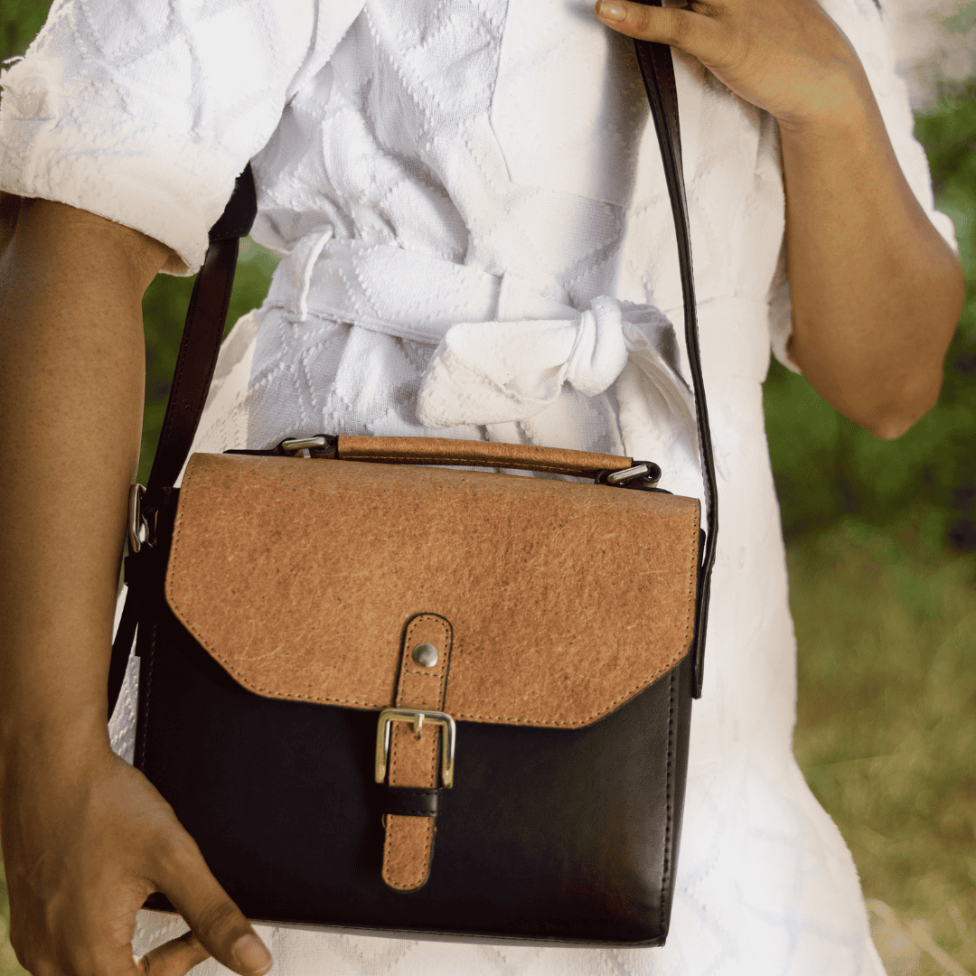 Juniper Vegan Leather Sling Bag - Black at Kamakhyaa by Green Hermitage. This item is A Walk in the Forest by Green Hermitage, Banana Leather, Black, Sling Bags, Under $50