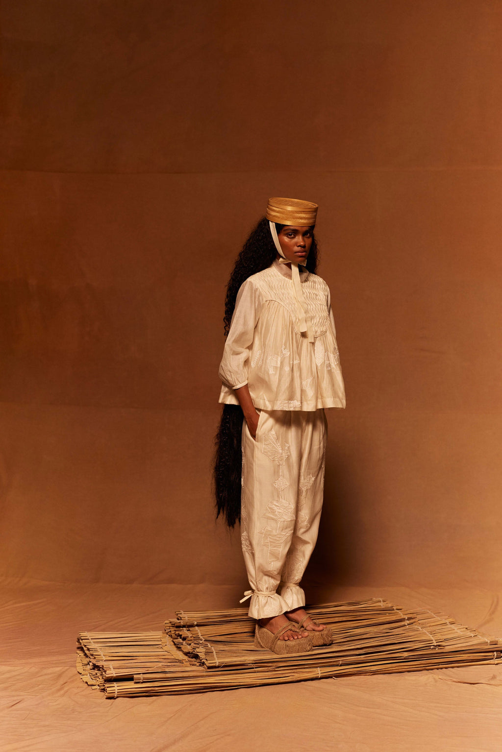 Kaeru Yoke Top at Kamakhyaa by Ahmev. This item is Applique Work, Cotton Silk, Ivory, Maximum Minimum by Ahmev, Relaxed Fit, Top, Womenswear