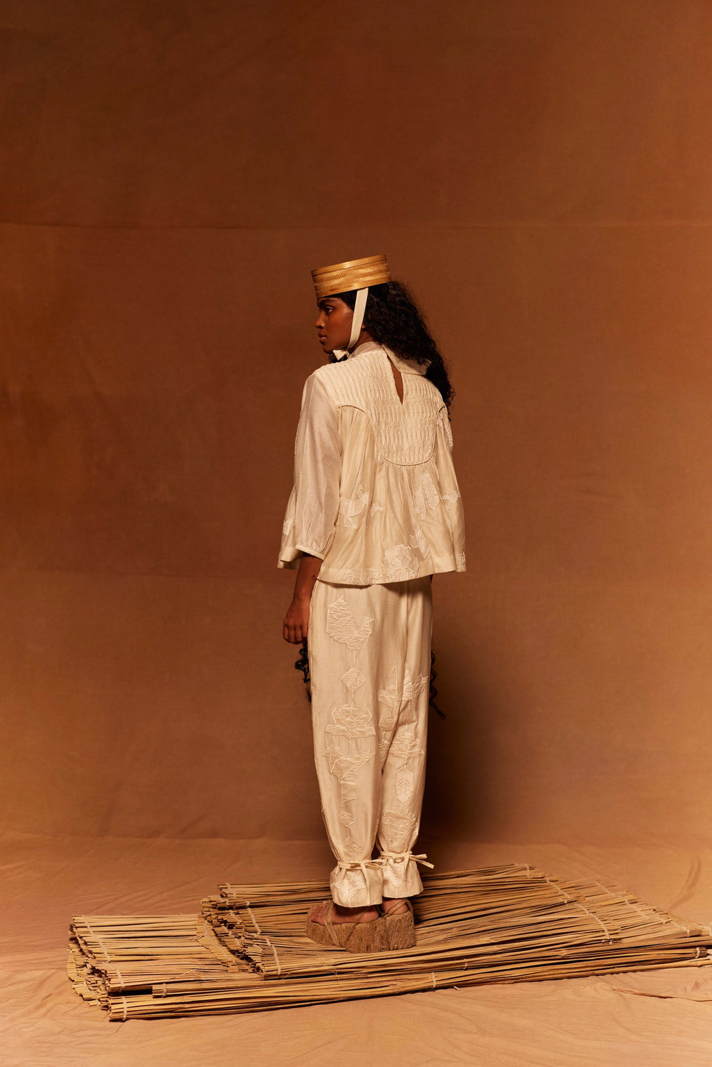 Kaeru Yoke Top at Kamakhyaa by Ahmev. This item is Applique Work, Cotton Silk, Ivory, Maximum Minimum by Ahmev, Relaxed Fit, Top, Womenswear