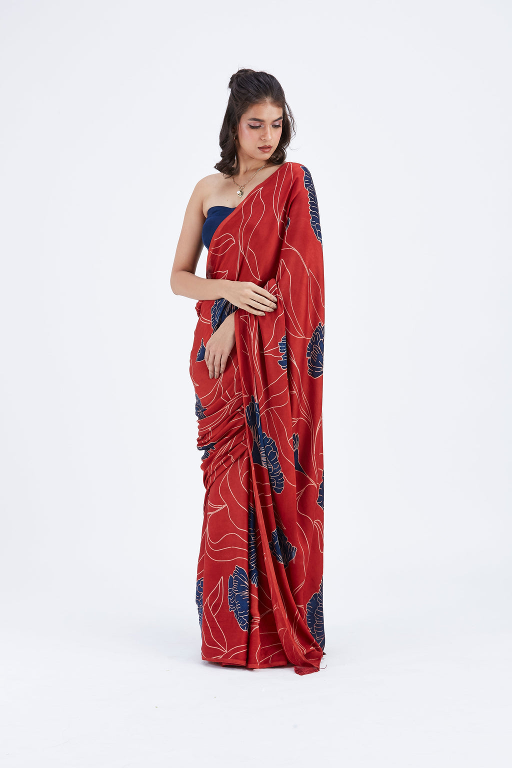 Kaia Red Modal Saree at Kamakhyaa by Hasttvam. This item is Ete by Hasttvam, Floral Prints, Hand Printed, Modal, Red, Under $50, Wedding Wear, Womenswear