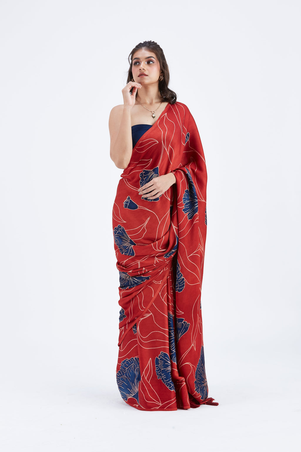 Kaia Red Modal Saree at Kamakhyaa by Hasttvam. This item is Ete by Hasttvam, Floral Prints, Hand Printed, Modal, Red, Under $50, Wedding Wear, Womenswear