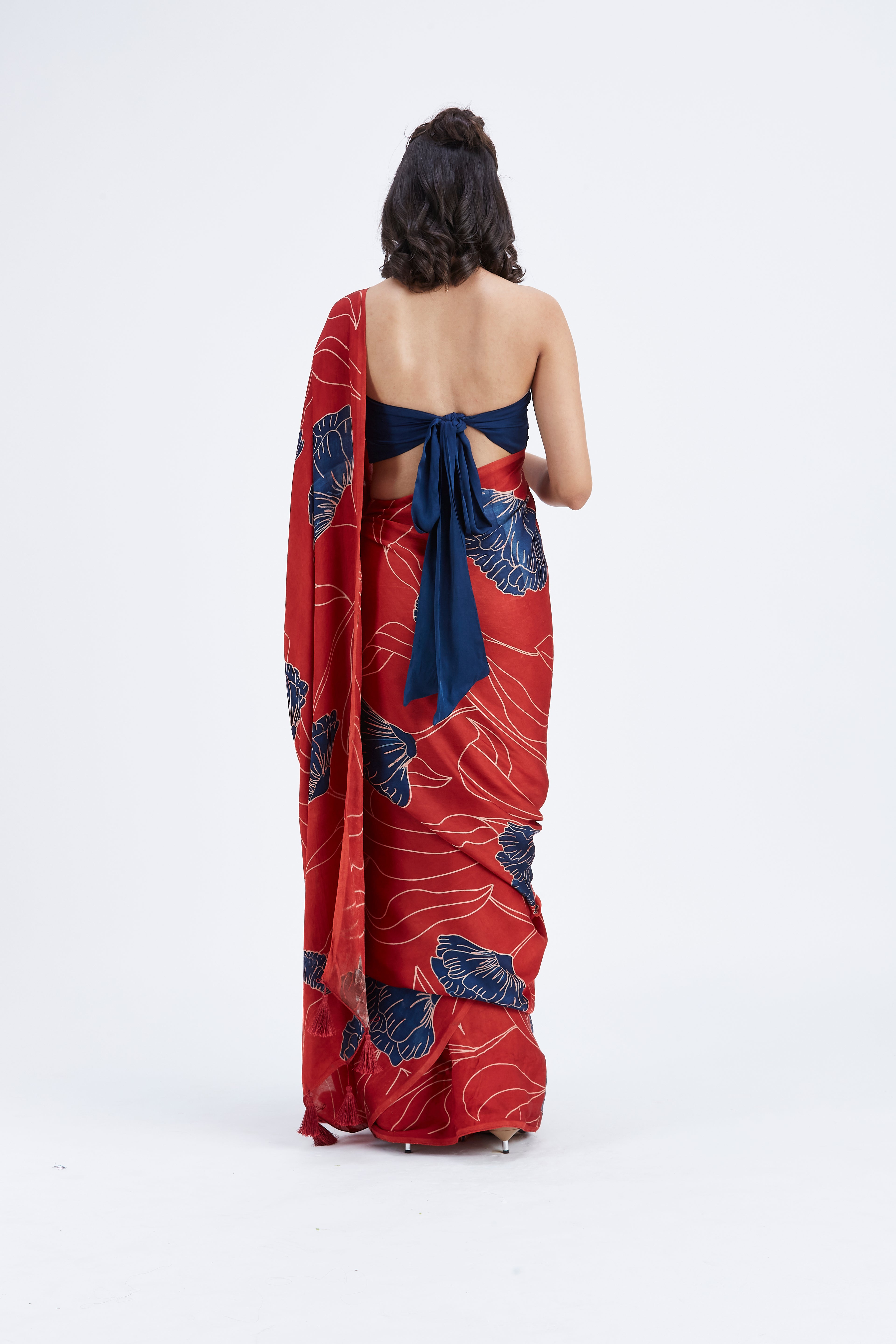 Kaia Red Modal Saree at Kamakhyaa by Hasttvam. This item is Ete by Hasttvam, Floral Prints, Hand Printed, Modal, Red, Under $50, Wedding Wear, Womenswear