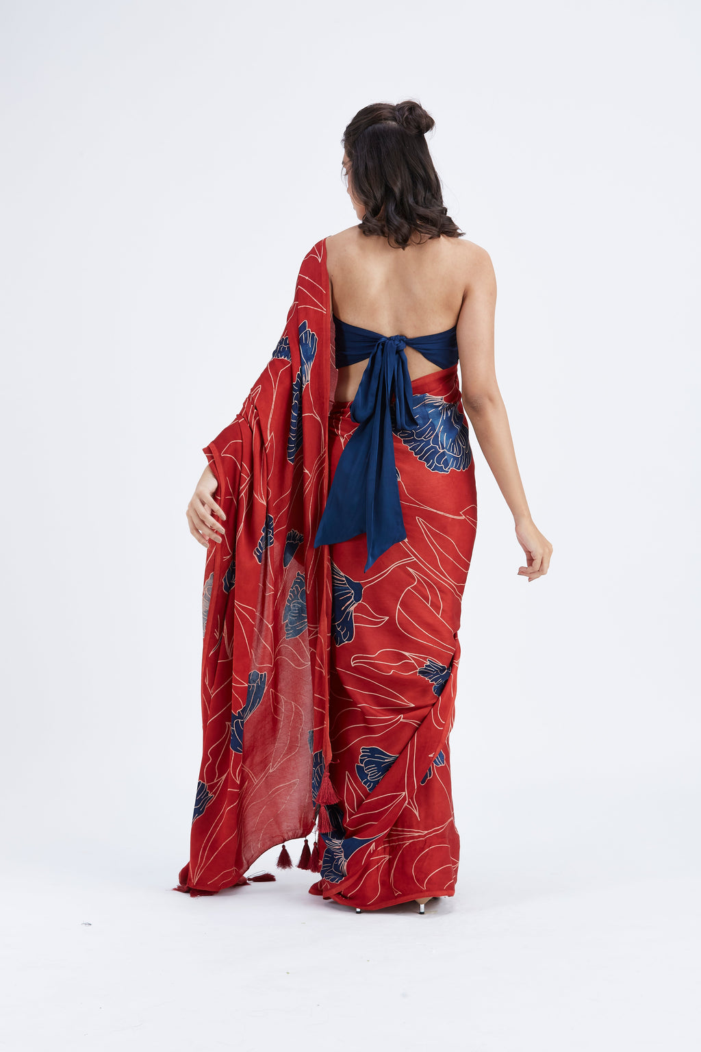 Kaia Red Modal Saree at Kamakhyaa by Hasttvam. This item is Ete by Hasttvam, Floral Prints, Hand Printed, Modal, Red, Under $50, Wedding Wear, Womenswear