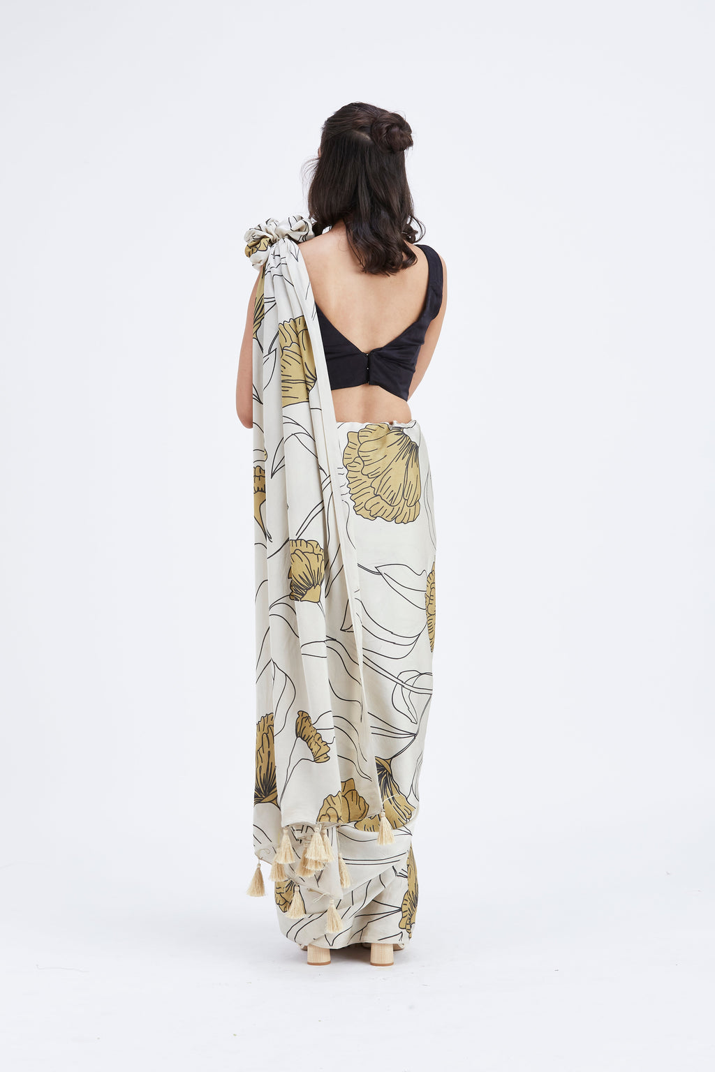 Kaia White Modal Saree at Kamakhyaa by Hasttvam. This item is Ete by Hasttvam, Floral Prints, Hand Printed, Modal, Under $50, Wedding Wear, White, Womenswear
