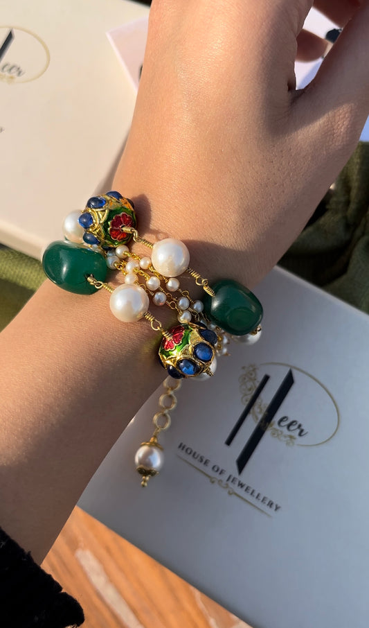 Kairi Pearls Strings Bracelet at Kamakhyaa by House Of Heer. This item is Alloy Metal, Beaded Jewellery, Bracelets, Festive Wear, Free Size, Gemstone, jewelry, Multicolor, Natural, Pearl, rakhis & lumbas, Textured