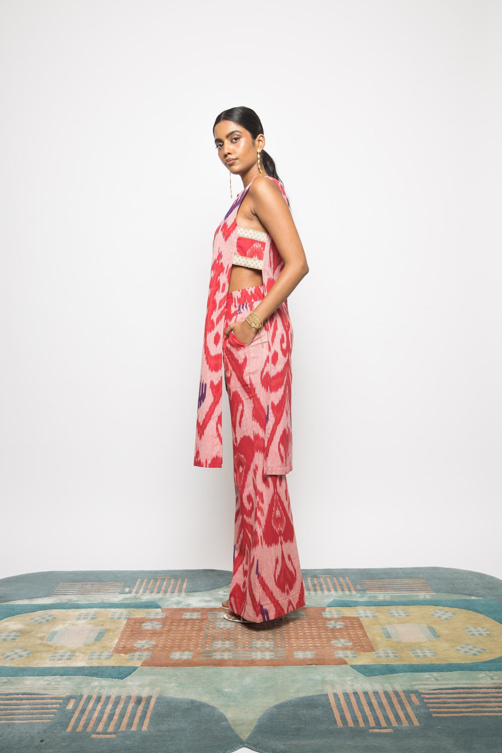 Kick & Flare Pants at kamakhyaa.com by Anushé Pirani. This item is 100% Cotton, Beach Wear, Brunch Wear, Casual Wear, Console Collection List, Cotton, Fresh Ink by Anushe Pirani, Handwoven cotton, Ikat Prints, Light Pink, Pink, Regular Fit, Resort Wear, Vacation Wear, Womenswear