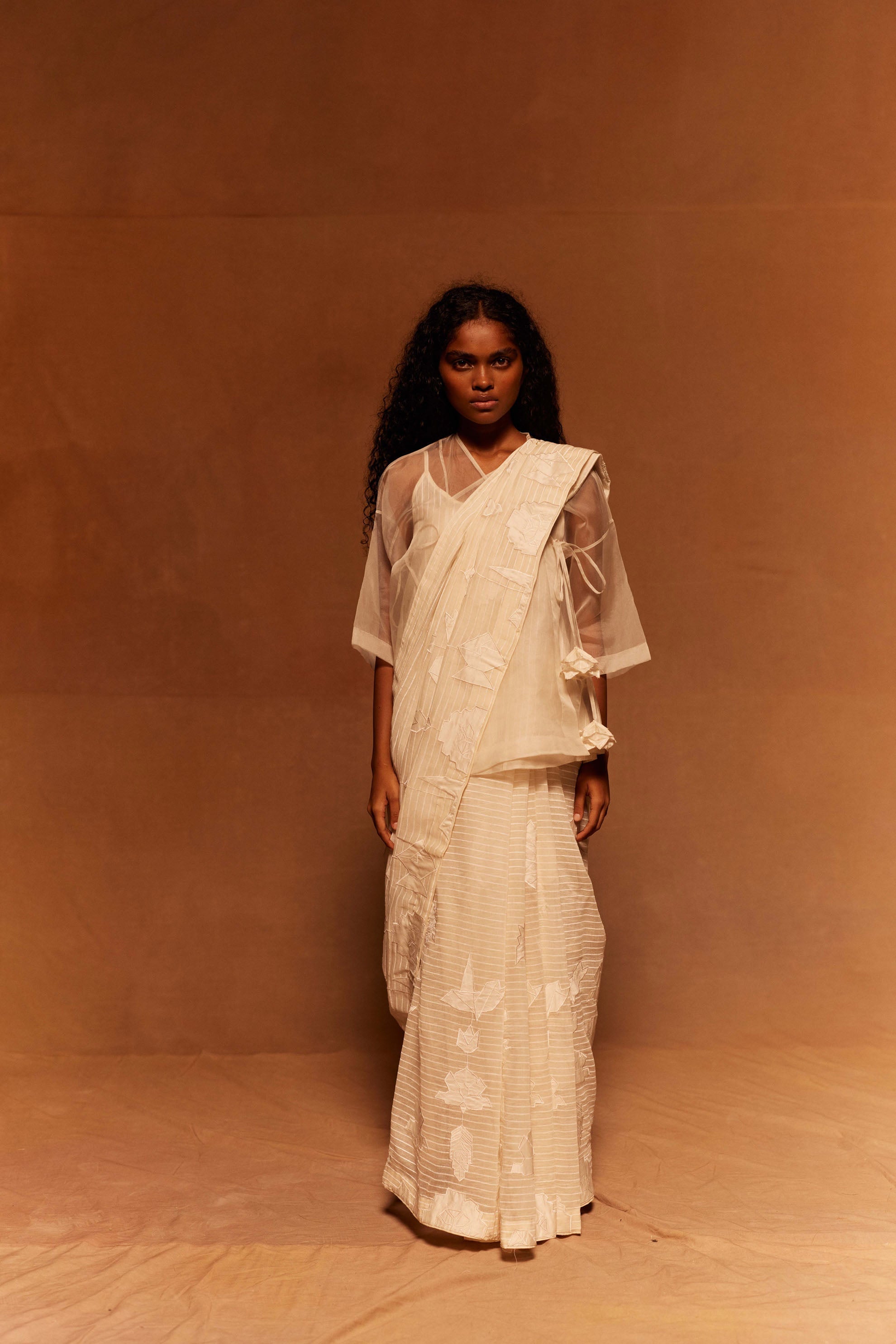 Kirei Cotton Silk Saree at Kamakhyaa by Ahmev. This item is Cotton Silk, Festive Wear, Ivory, Maximum Minimum by Ahmev, Prints, Relaxed Fit, Saree, Womenswear