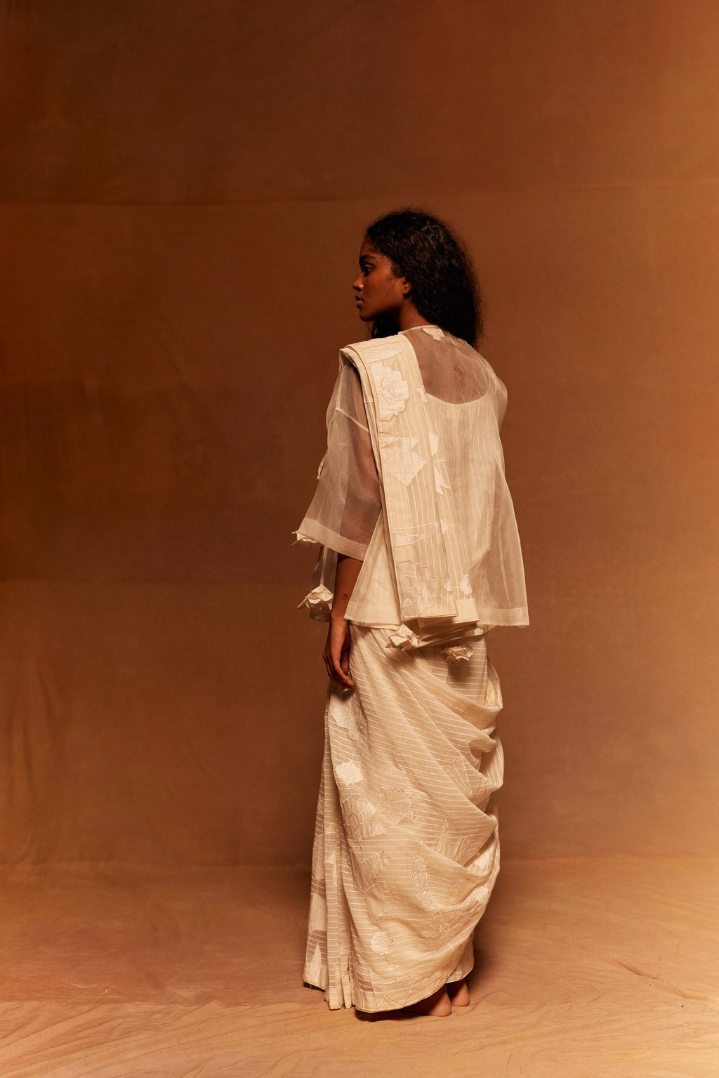 Kirei Cotton Silk Saree at Kamakhyaa by Ahmev. This item is Cotton Silk, Festive Wear, Ivory, Maximum Minimum by Ahmev, Prints, Relaxed Fit, Saree, Womenswear