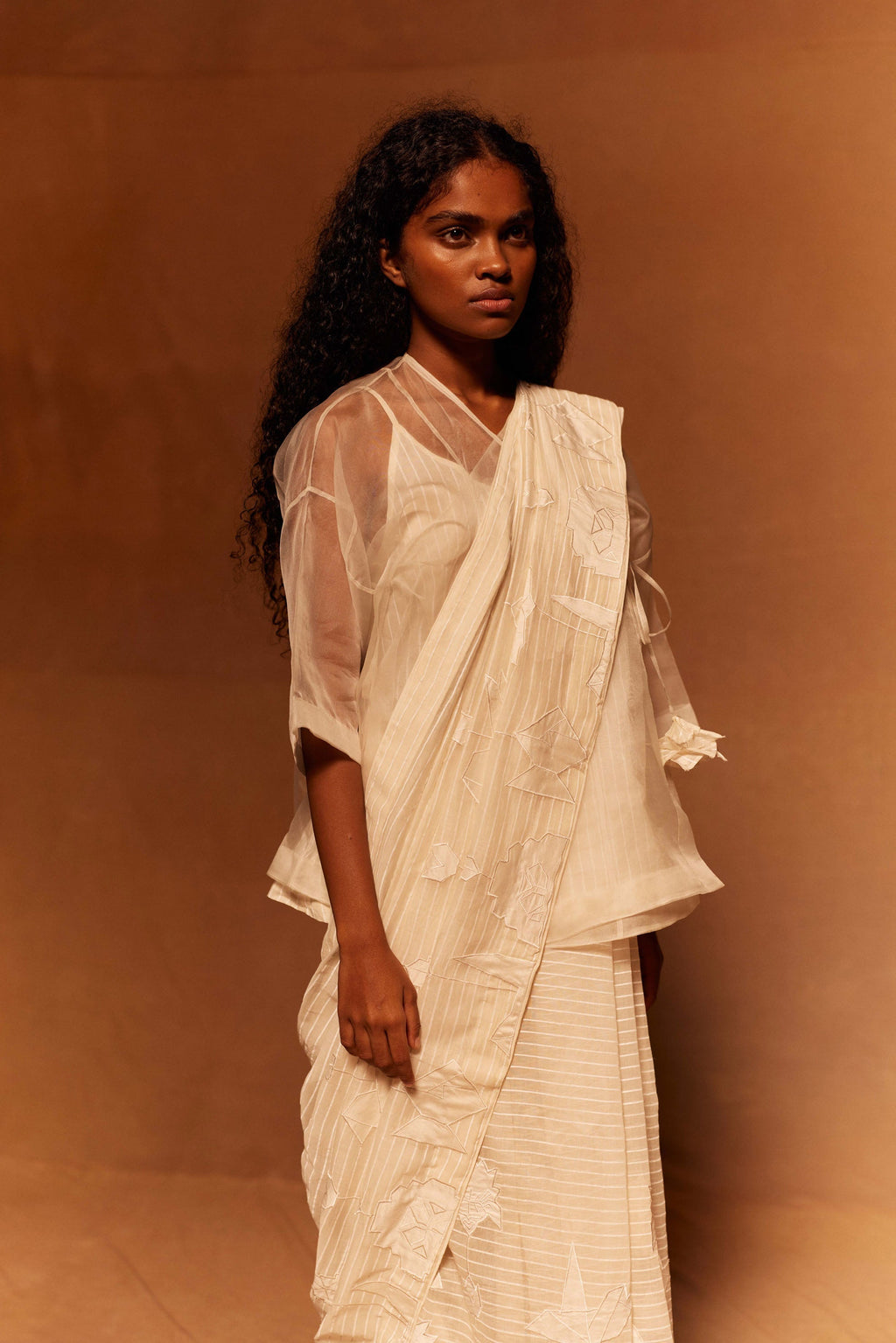 Kirei Cotton Silk Saree at Kamakhyaa by Ahmev. This item is Cotton Silk, Festive Wear, Ivory, Maximum Minimum by Ahmev, Prints, Relaxed Fit, Saree, Womenswear