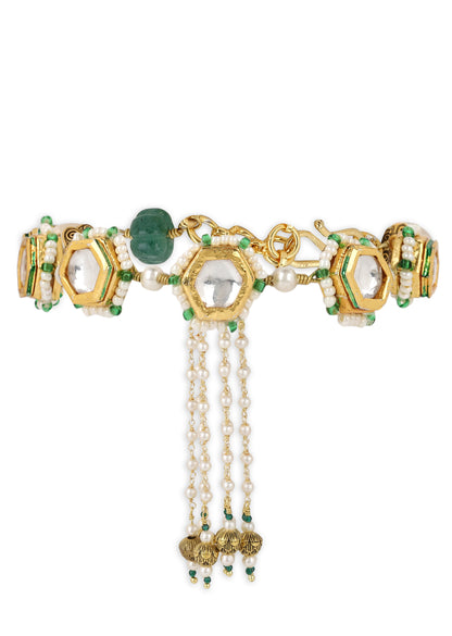 Kubera Bracelet Green at Kamakhyaa by House Of Heer. This item is Alloy Metal, Bracelets, Festive Wear, Free Size, jewelry, Natural, Polkis, rakhis & lumbas, Textured, White
