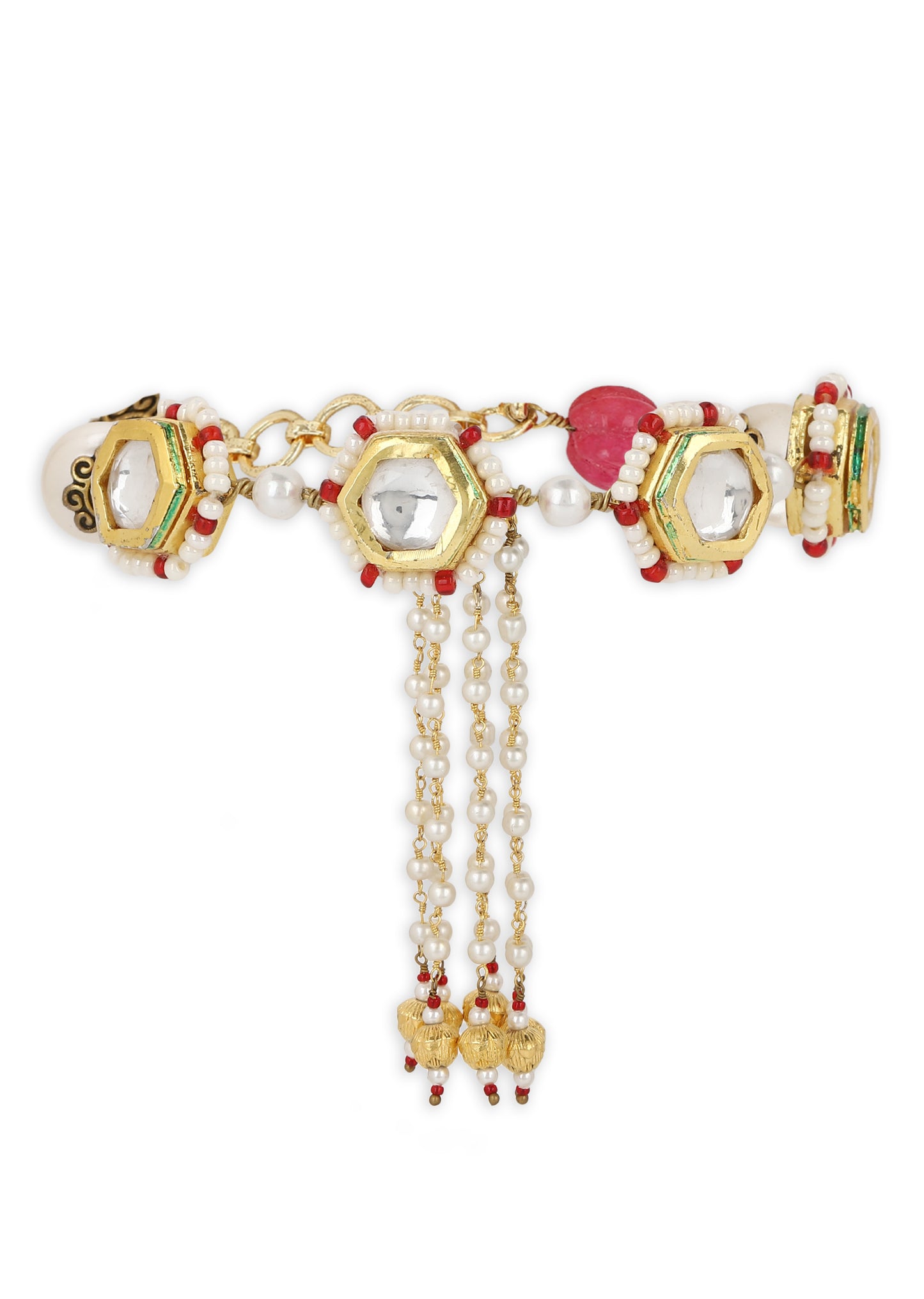 Kubera Bracelet Red at Kamakhyaa by House Of Heer. This item is Alloy Metal, Bracelets, Festive Wear, Free Size, jewelry, Natural, Polkis, rakhis & lumbas, Textured, White