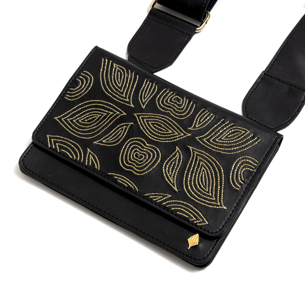 Lana Vegan Leather Sling Bag at Kamakhyaa by Green Hermitage. This item is A Walk in the Forest by Green Hermitage, Banana Leather, Black, Sling Bags, Under $50