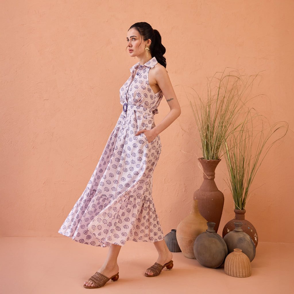 Lavender Fern at Kamakhyaa by Taro. This item is Artisan made, Dresses, Handblock Printed, Handwoven Chanderi Silk, Indie Bloom by Taro, Lavender, Relaxed Fit, Shirt Dresses, Under $50