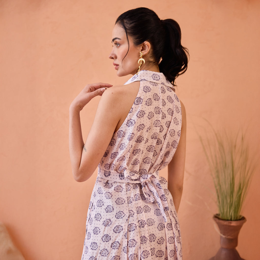 Lavender Fern at Kamakhyaa by Taro. This item is Artisan made, Dresses, Handblock Printed, Handwoven Chanderi Silk, Indie Bloom by Taro, Lavender, Relaxed Fit, Shirt Dresses, Under $50