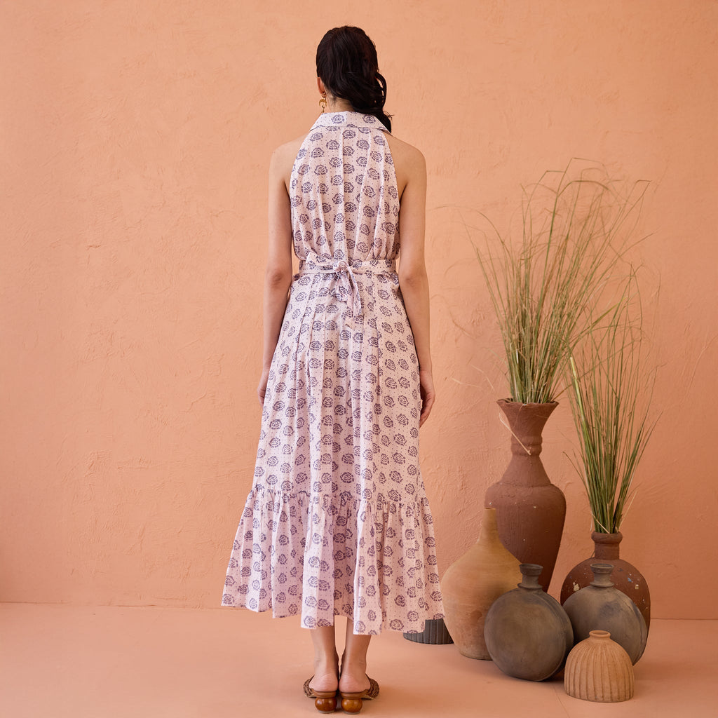 Lavender Fern at Kamakhyaa by Taro. This item is Artisan made, Dresses, Handblock Printed, Handwoven Chanderi Silk, Indie Bloom by Taro, Lavender, Relaxed Fit, Shirt Dresses, Under $50