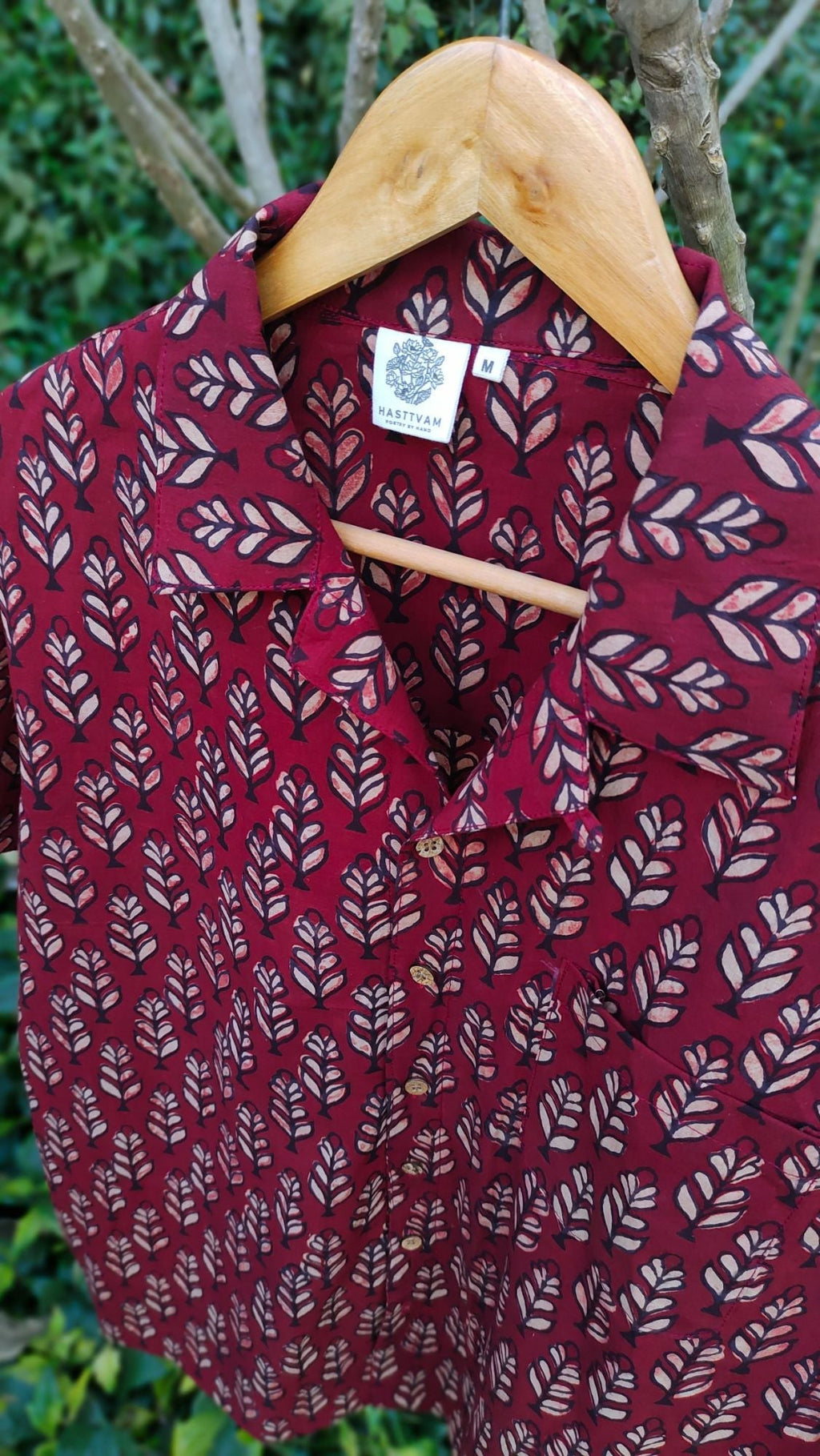 Leafy Print Red Shirt for Men at Kamakhyaa by Hasttvam. This item is Casual Wear, Cotton, Floral, Fusion Wear, Natural dyes, Red, Relaxed Fit, Respondible production and Vegan