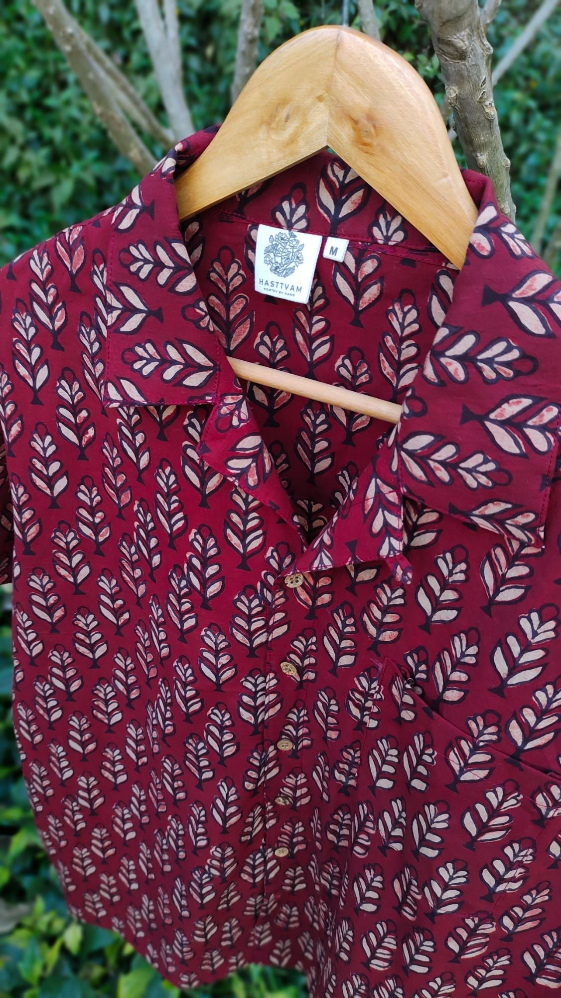 Leafy Print Red Shirt for Men at Kamakhyaa by Hasttvam. This item is Casual Wear, Cotton, Floral, Fusion Wear, Natural dyes, Red, Relaxed Fit, Respondible production and Vegan
