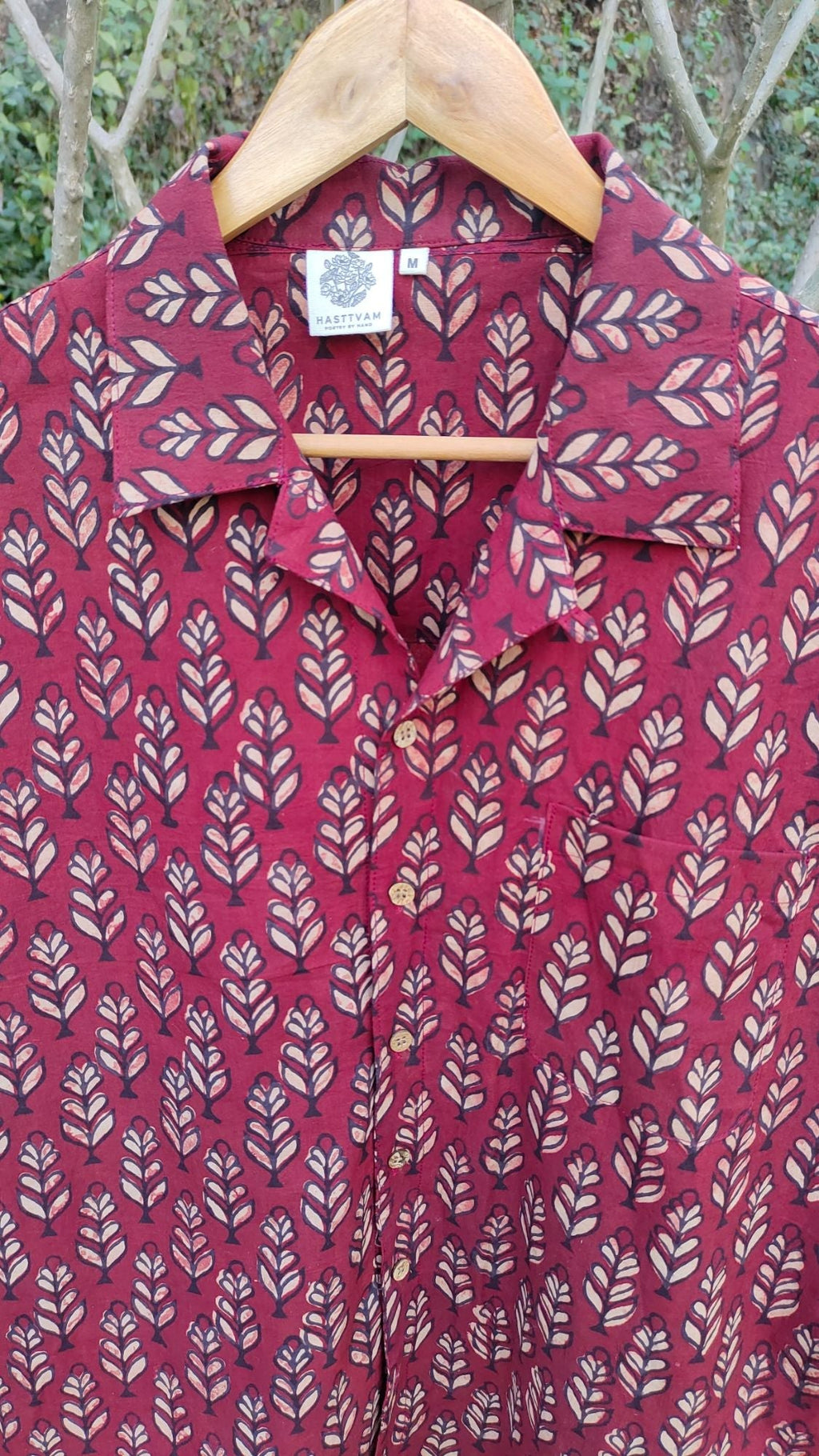 Leafy Print Red Shirt for Men at Kamakhyaa by Hasttvam. This item is Casual Wear, Cotton, Floral, Fusion Wear, Natural dyes, Red, Relaxed Fit, Respondible production and Vegan