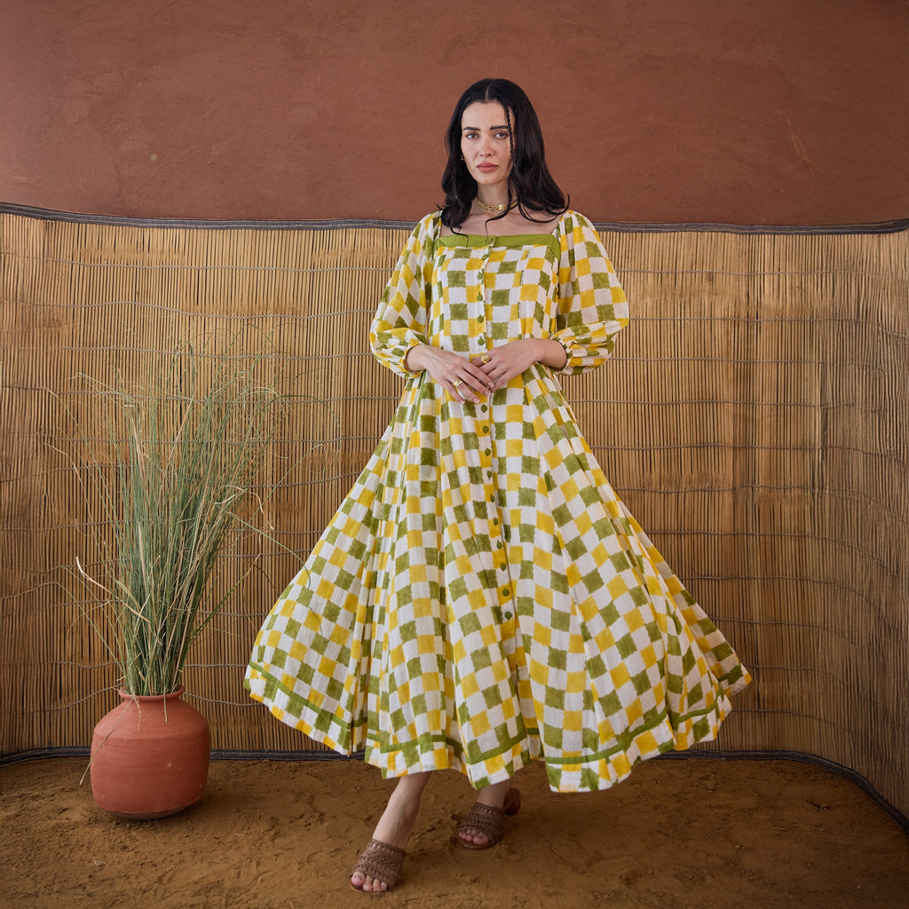 Lemon Zest at Kamakhyaa by Taro. This item is Artisan made, Cotton Mulmul, Handblock Printed, Shirt Dresses, Whispers of Summer by Taro, Yellow