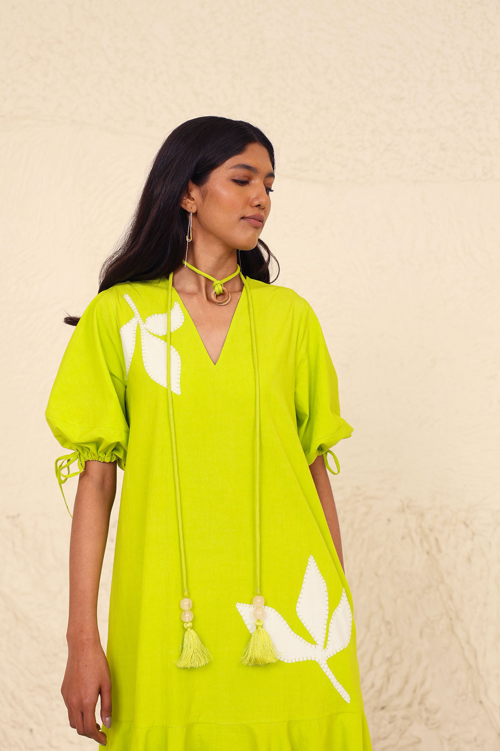 Lime Solid Midi Dress at Kamakhyaa by Kanelle. This item is Cotton Poplin, Evening Wear, Floral, Green, Lime, Made from Natural Materials, Midi Dresses, One by One by Kanelle, Regular Fit