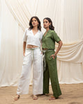 Linen cropped blazer and straight pant set at Kamakhyaa by Akashi Clothing. This item is 100% Linen, Regular Fit, Solid Selfmade, Solids, The Stamp Edit By Akashi Clothing