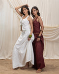 Linen tie up corset and flowy skirt set at Kamakhyaa by Akashi Clothing. This item is 100% Linen, Regular Fit, Solid Selfmade, Solids, The Stamp Edit By Akashi Clothing, Under $200