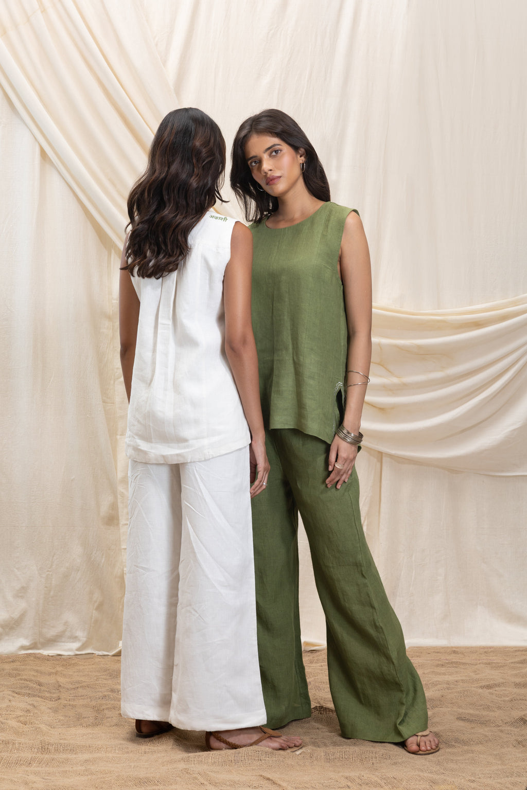 Linen tunic top and flared pant set at Kamakhyaa by Akashi Clothing. This item is 100% Linen, Regular Fit, Solid Selfmade, Solids, The Stamp Edit By Akashi Clothing, Under $200