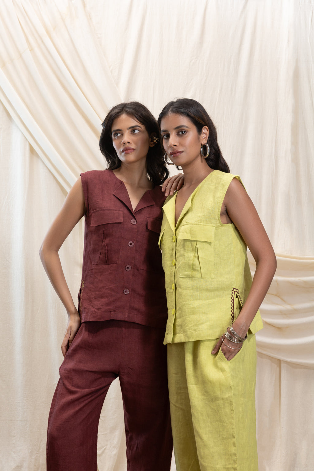 Linen utilty vest and pant set at Kamakhyaa by Akashi Clothing. This item is 100% Linen, Regular Fit, Solid Selfmade, Solids, The Stamp Edit By Akashi Clothing, Under $200